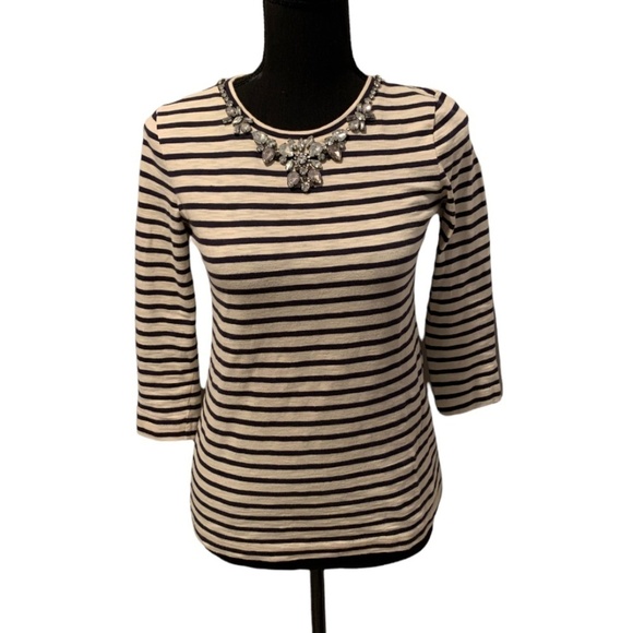 J. Crew Tops - J. Crew 3/4 Sleeve Striped Embellished Top XXS